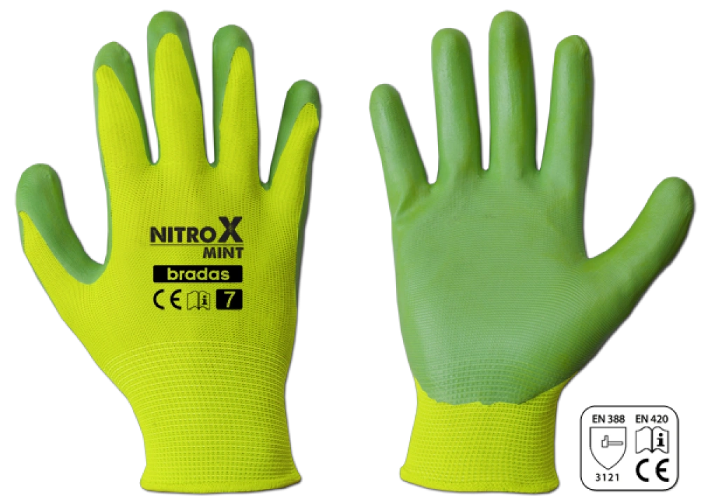 Pracovní rukavice Bradas NITROX MINT – nitrilové, velikost 8