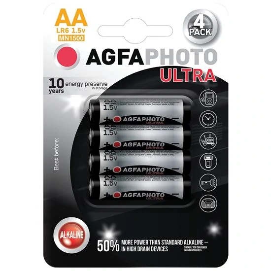 AgfaPhoto Ultra Alkaline tužkové baterie AA (LR6), 1,5 V – 4 ks