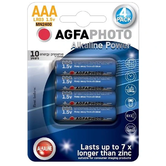 AgfaPhoto Power Alkaline mikrotužkové baterie AAA (LR03), 1,5 V – 4 ks