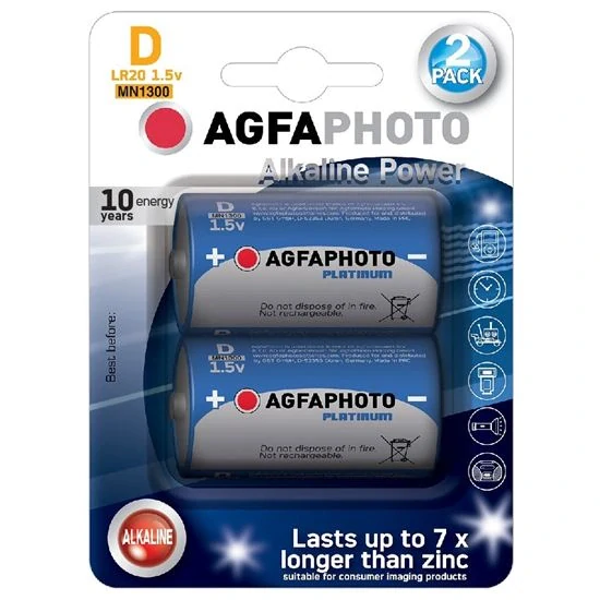 AgfaPhoto Power Alkaline velké monočlánky D (LR20), 1,5 V – 2 ks