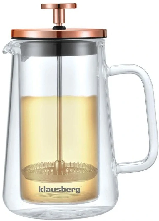 Klausberg KB-7723 – skleněná konvice 350 ml na kávu a čaj s nerezovým pístem - french press 