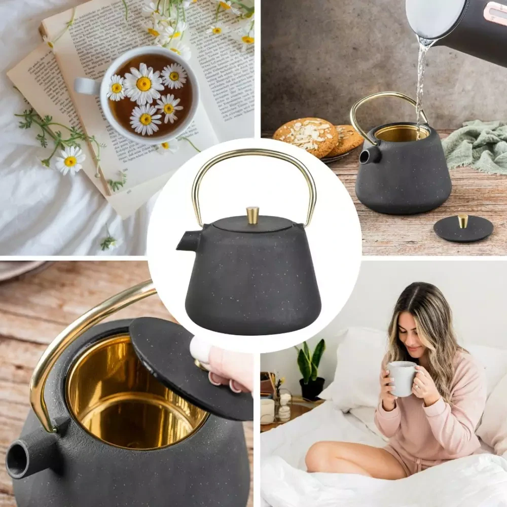 KingHoff litinová konvice na čaj se sítkem KH-1932 - 1l - černá