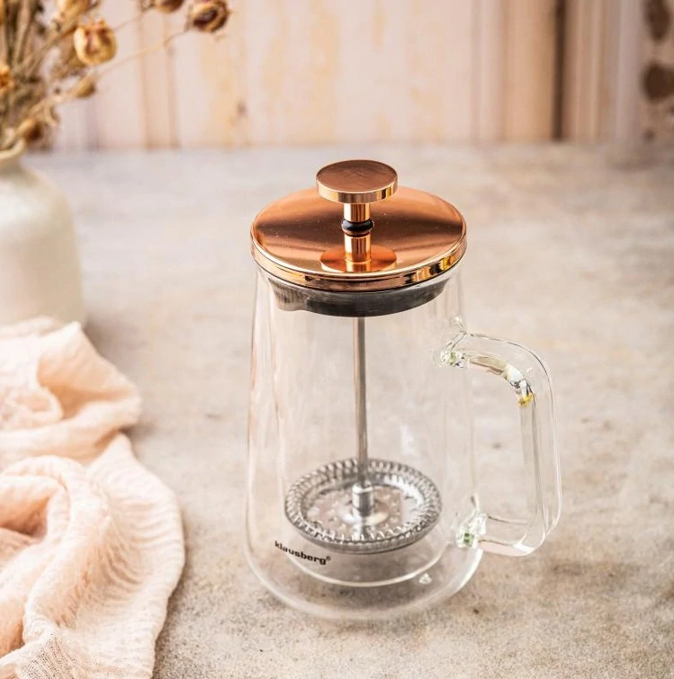 Klausberg KB-7723 – skleněná konvice 350 ml na kávu a čaj s nerezovým pístem - french press 