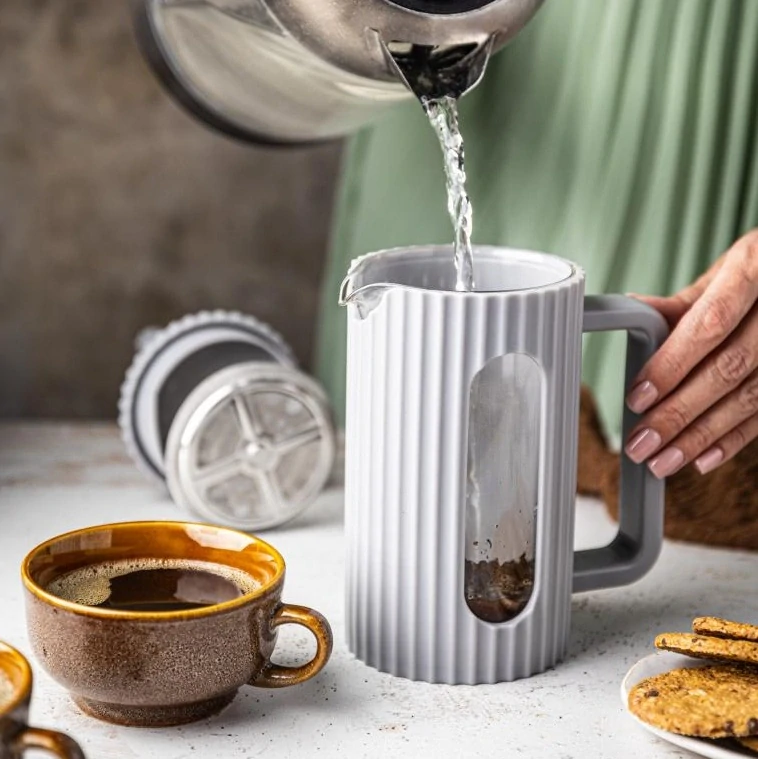 Klausberg KB-7747 – konvice 600 ml na kávu a čaj s nerezovým pístem - šedá - french press 
