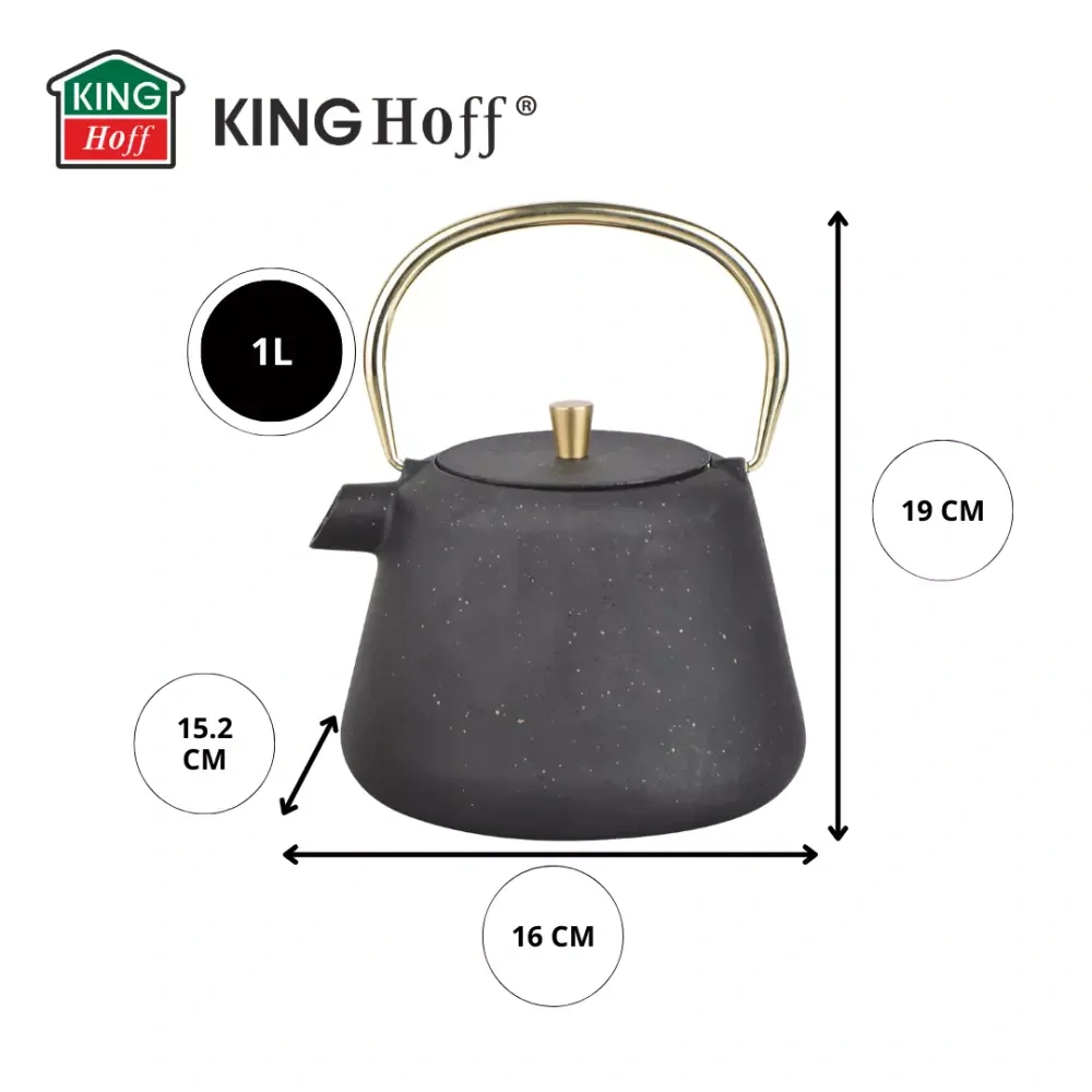 KingHoff litinová konvice na čaj se sítkem KH-1932 - 1l - černá