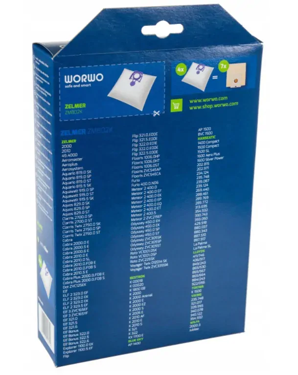 Sáčky Worwo pro vysavače Zelmer Meteor 2, Elf, Odyssey ZMB02K - 4ks + filtr