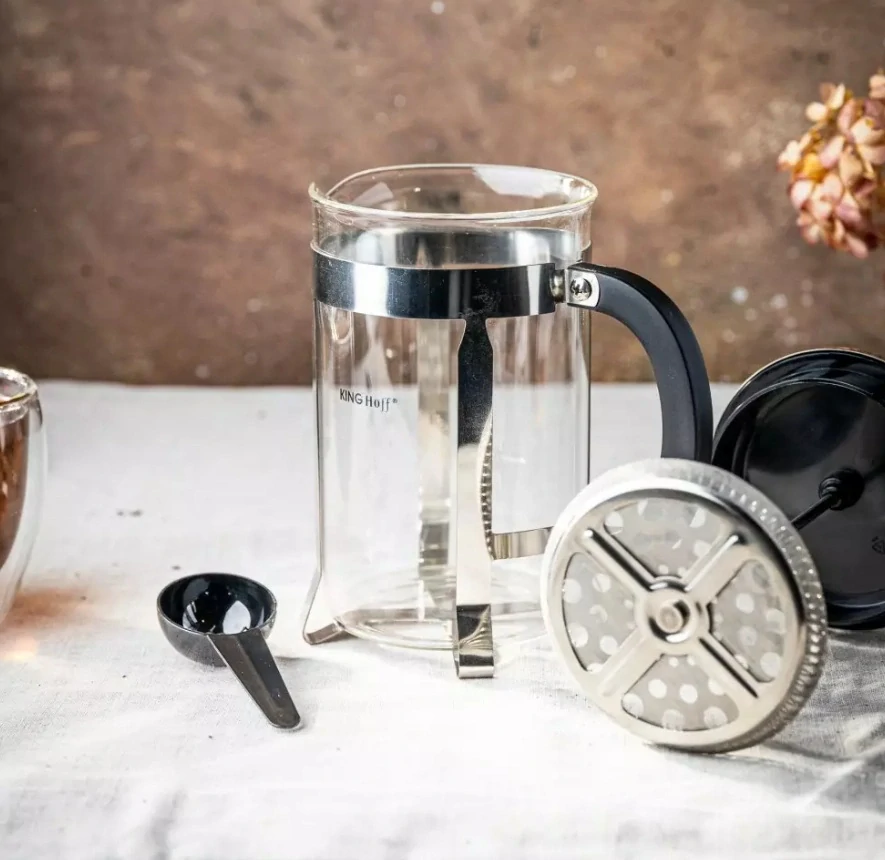 King Hoff KH-4837 – skleněná konvice 600 ml na kávu a čaj s nerezovým pístem