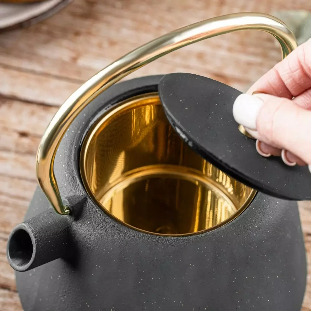 KingHoff litinová konvice na čaj se sítkem KH-1932 - 1l - černá