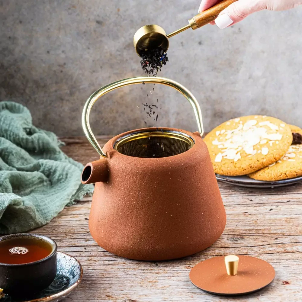 KingHoff litinová konvice na čaj se sítkem KH-1934 - 1l - cihlová