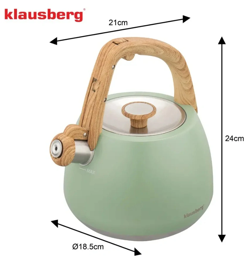 Pískací konvice na sporák Klausberg 2,5 l KB-9039 – šalvějově zelená