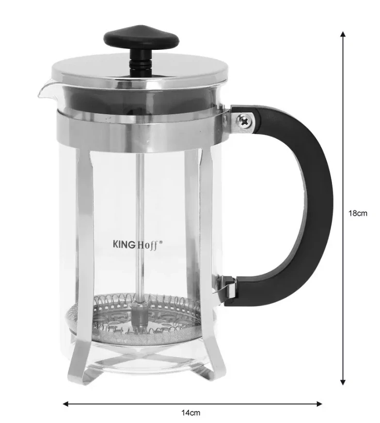 King Hoff KH-4837 – skleněná konvice 600 ml na kávu a čaj s nerezovým pístem
