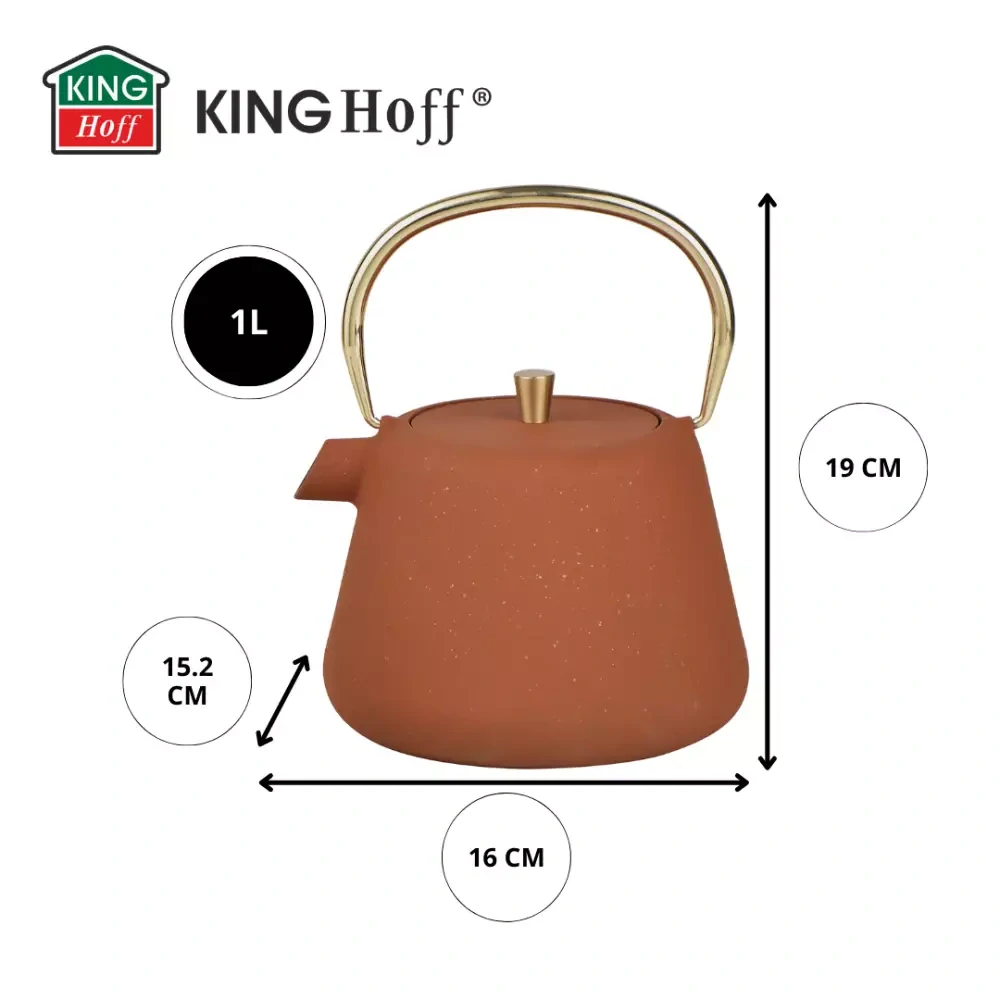 KingHoff litinová konvice na čaj se sítkem KH-1934 - 1l - cihlová