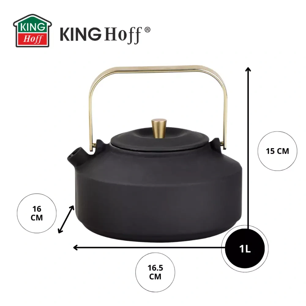 KingHoff litinová konvice na čaj se sítkem KH-1935 - 1l - černá