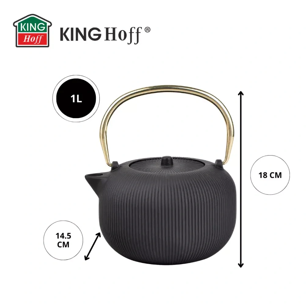 KingHoff litinová konvice na čaj se sítkem KH-1931 - 1l - černá