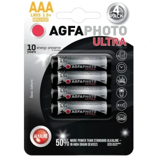 AgfaPhoto Ultra Alkaline mikrotužkové baterie AAA (LR03), 1,5 V – 4 ks