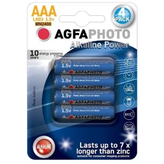 AgfaPhoto Power Alkaline mikrotužkové baterie AAA (LR03), 1,5 V – 4 ks