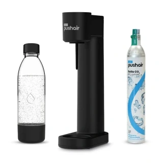 Výrobník perlivé vody Dafi PushAir – černý, CO₂ bombička a láhev 0,7 l